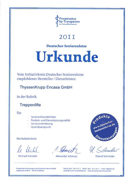 Urkunde Deutscher Seniorenlotse 2011: empfohlener Hersteller
